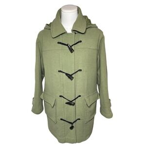 Classic Vintage LL Bean Sage Green Wool Blend Duffel Toggle Hooded Coat XSP